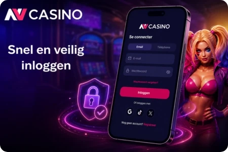 Spelers loggen in op hun NV Casino-account via desktop of mobiel.