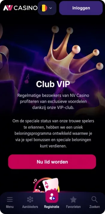 De pagina van de VIP-club waarmee trouwe spelers bij NV Casino extra beloningen verdienen.